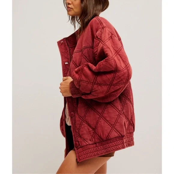 NWT Free People Juno Jacket - Port π₯ Quilted Brick Puffer Coat Movement - Picture 2 of 6